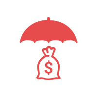 A red umbrella over a bag of money.