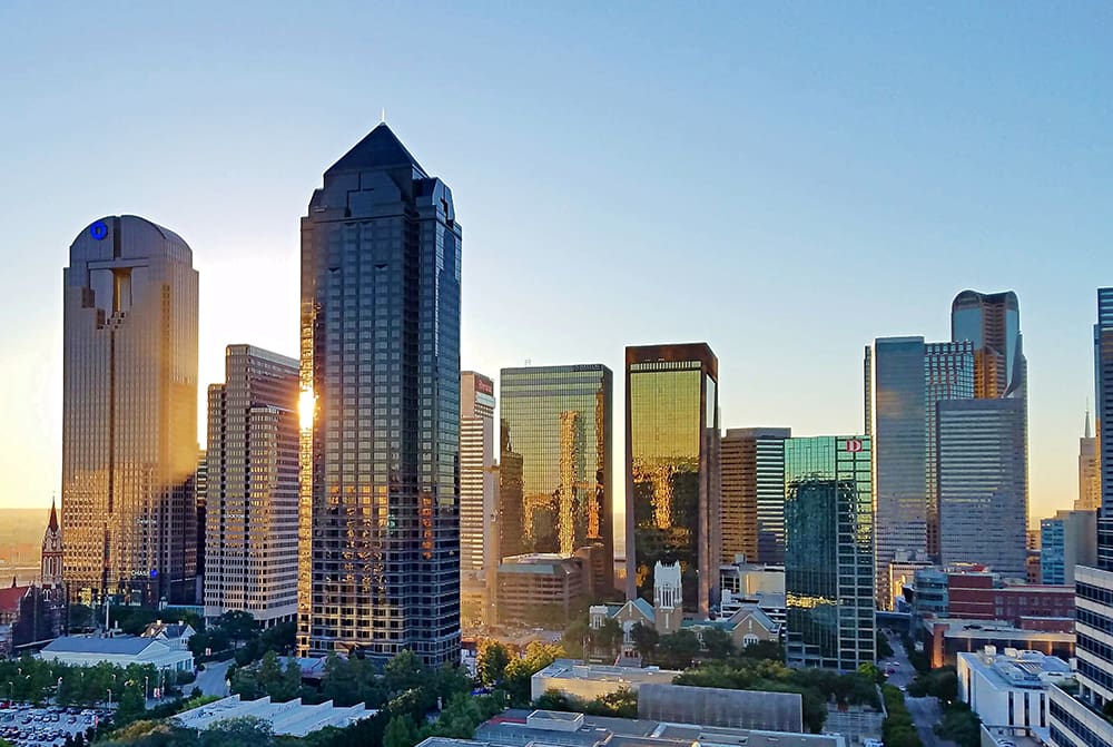 Dallas city skyline, representing the area our public adjusters cover.